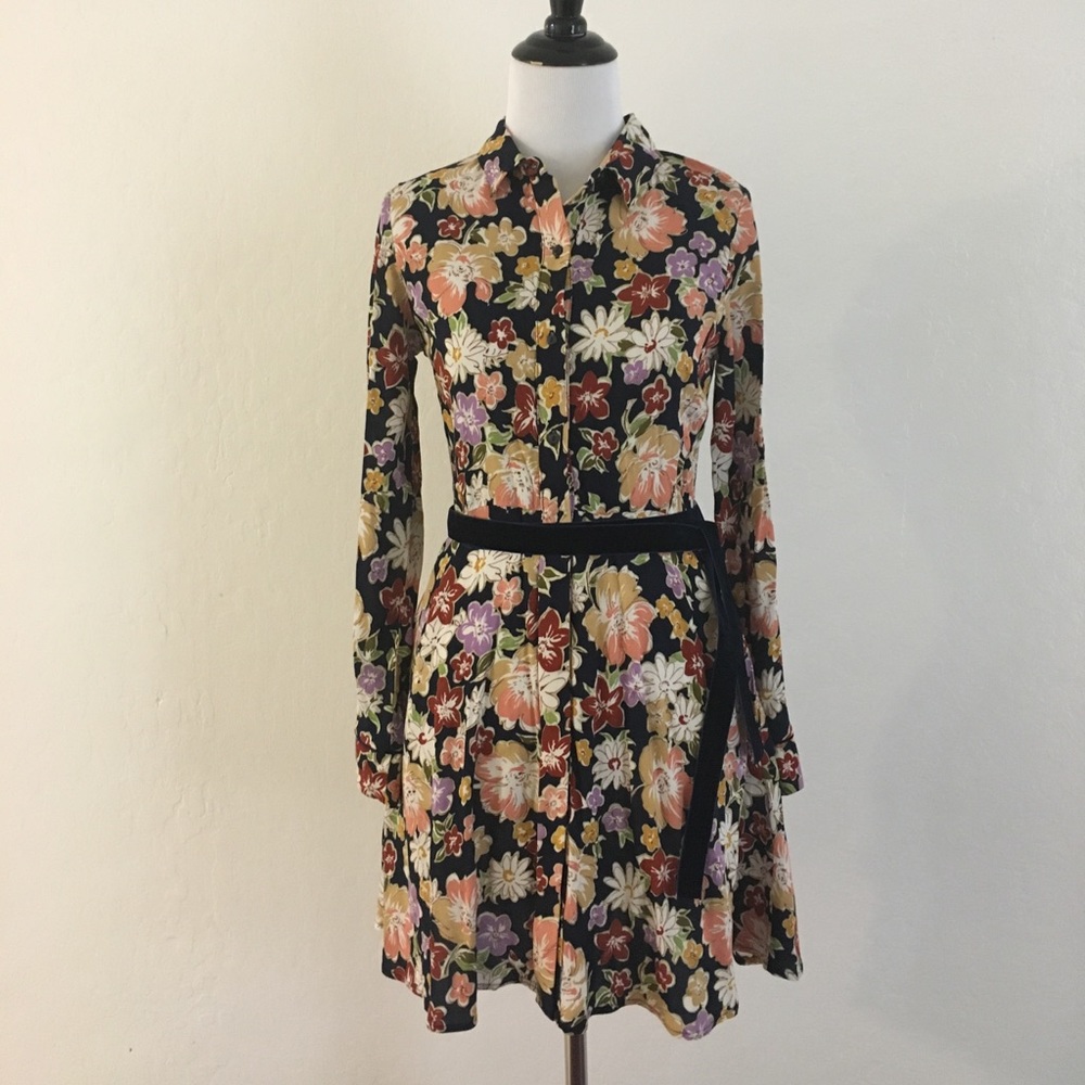 NWT Zara Floral Button Front Shirt Dress